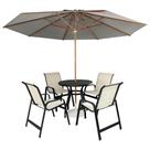 Conjunto De Mesa Ripada Com 4 Cadeiras Aluminio + Guarda Sol