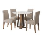 Conjunto de Mesa Sala de Jantar Athenas Redonda 1,03m 4 Cadeiras Trieste Cedro / Off White / Areia Dobuê