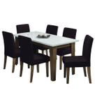 Conjunto de Mesa Sala de Jantar Miami com 6 Cadeiras Trieste Suede 1,60m Cedro / Off White / Chocolate Dobuê Conjunto de Mesa Sala de Jantar Miami com 6 Cadeiras Trieste Suede 1,60m Cedro / Off White / Chocolate Dobuê