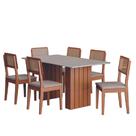 Conjunto De Mesa Sala De Jantar Ripada Tampo Com Vidro 1,60m 6 Cadeiras Santiago Dobuê Madeirado/off White
