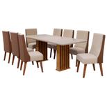 Conjunto de Mesa Sala de Jantar Ripada Tampo com Vidro Mond 2m 8 Cadeiras Tifany Madeirado Viero