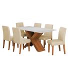 Conjunto de Mesa Sala de Jantar Tampo com Vidro 1,60m Grécia 6 Cadeiras Trieste Dobuê