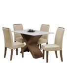 Conjunto de Mesa Sala de Jantar Tampo Com Vidro Grécia 4 Cadeiras Off White / Bege / Cedro 1,36m Dobuê Conjunto de Mesa Sala de Jantar Tampo Com Vidro Grécia 4 Cadeiras Off White / Bege / Cedro 1,36m Dobuê
