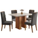 Conjunto De Mesa Sala De Jantar Tampo Com Vidro Mond 1,20m 4 Cadeiras Bele Veludo Viero Madeirado / Cinza
