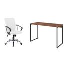 Conjunto de Mesa Studio Nogal 120 cm com Cadeira de Escritório Diretor Giratória Oslo Branca Conjunto de Mesa Studio Nogal 120 cm com Cadeira de Escritório Diretor Giratória Oslo Branca