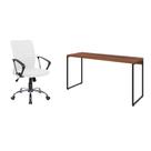 Conjunto de Mesa Studio Nogal 150 cm com Cadeira de Escritório Diretor Giratória Oslo Branca Conjunto de Mesa Studio Nogal 150 cm com Cadeira de Escritório Diretor Giratória Oslo Branca