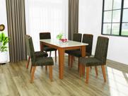 Conjunto de mesa Suécia 1,60 cm com 6 Cadeiras Freijó/Tecido Capuccino Indekes