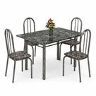 Conjunto de Mesa Teixeira base 3 com 4 cadeiras Ubatuba tampo de granito ocre Preto Conjunto de Mesa Teixeira base 3 com 4 cadeiras Ubatuba tampo de granito ocre Preto