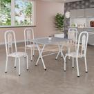 Conjunto de Mesa Tubular 100x60cm Tampo em Granito Ocre com 4 Cadeiras Lívia Branco Botanic Bege/Branco