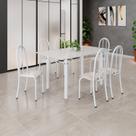 Conjunto de Mesa Tubular 140cm x 75cm Tampo em Vidro com 6 Cadeiras Iris B Branco/Botanic Bege Conjunto de Mesa Tubular 140cm x 75cm Tampo em Vidro com 6 Cadeiras Iris B Branco/Botanic Bege