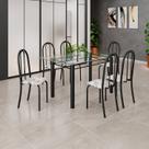Conjunto de Mesa Tubular 140cm x 75cm Tampo em Vidro Incolor com 6 Cadeiras Iris B Preto/Arabesco Conjunto de Mesa Tubular 140cm x 75cm Tampo em Vidro Incolor com 6 Cadeiras Iris B Preto/Arabesco