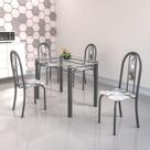 Conjunto de Mesa Tubular 4 Cadeiras 120cm com Tampo de Vidro Iris