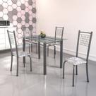 Conjunto de Mesa Tubular 4 Cadeiras 120cm com Tampo de Vidro Iza