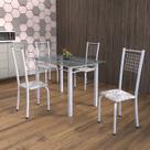 Conjunto de Mesa Tubular 4 Cadeiras 120cm com Tampo de Vidro Iza