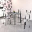 Conjunto de Mesa Tubular 4 Cadeiras 120cm com Tampo de Vidro Iza