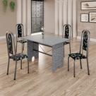 Conjunto de Mesa Tubular 4 Cadeiras 120x75cm Mart Prata com Tampo em Granito Ocre Letícia 070
