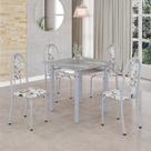 Conjunto de Mesa Tubular 4 Cadeiras 70x70cm Mart Perola com Tampo em Granito Topázio Isabel 030
