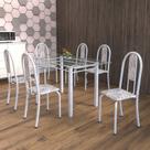 Conjunto de Mesa Tubular 6 Cadeiras 140cm com Tampo de Vidro Iris Branco/Botanic Cinza/Pérola