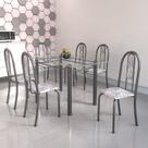 Conjunto de Mesa Tubular 6 Cadeiras 140cm com Tampo de Vidro Iris Prata/Botanic Cinza Conjunto de Mesa Tubular 6 Cadeiras 140cm com Tampo de Vidro Iris Prata/Botanic Cinza