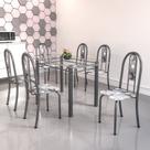 Conjunto de Mesa Tubular 6 Cadeiras 140cm com Tampo de Vidro Iris