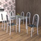 Conjunto de Mesa Tubular 6 Cadeiras 140cm com Tampo de Vidro Iris