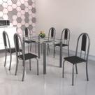 Conjunto de Mesa Tubular 6 Cadeiras 140cm com Tampo de Vidro Iris