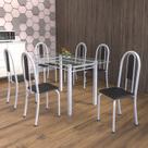 Conjunto de Mesa Tubular 6 Cadeiras 140cm com Tampo de Vidro Iris