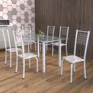 Conjunto de Mesa Tubular 6 Cadeiras 140cm com Tampo de Vidro Iza Branco/Botanic Cinza/Pérola
