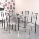 Conjunto de Mesa Tubular 6 Cadeiras 140cm com Tampo de Vidro Iza