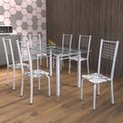 Conjunto de Mesa Tubular 6 Cadeiras 140cm com Tampo de Vidro Iza