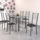 Conjunto de Mesa Tubular 6 Cadeiras 140cm com Tampo de Vidro Iza