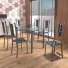 Conjunto de Mesa Tubular 6 Cadeiras 140cm com Tampo de Vidro Melissa