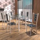 Conjunto de Mesa Tubular 6 Cadeiras 140cm com Tampo de Vidro Melissa