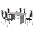 Conjunto de Mesa Tubular 6 Cadeiras 140x75cm Mart Perola com Tampo em Granito Ocre Letícia 070
