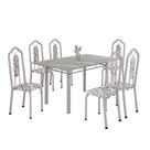 Conjunto de Mesa Tubular 6 Cadeiras 140x75cm Mart Perola com Tampo em Granito Topázio Brenda 010 - Tudo de Móveis
