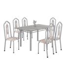 Conjunto de Mesa Tubular 6 Cadeiras 140x75cm Mart Perola com Tampo em Granito Topázio Brenda 010 - Tudo de Móveis