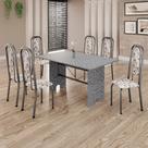 Conjunto de Mesa Tubular 6 Cadeiras 140x75cm Mart Prata com Tampo em Granito Ocre Letícia 070