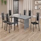 Conjunto de Mesa Tubular 6 Cadeiras 140x75cm Mart Prata com Tampo em Granito Ocre Letícia 070 - Tudo de Móveis