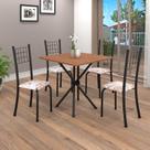 Conjunto de Mesa Tubular 70cm x 70cm Tampo em MDF com 4 Cadeiras Dany Preto/Botanic Bege/Txt