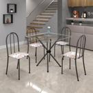 Conjunto de Mesa Tubular 70x70cm Tampo de Vidro com 4 Cadeiras Ane B