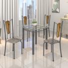 Conjunto de Mesa Tubular 75x75cm Tampo de Vidro com 4 Cadeiras Júlia Prata/Cisal/Martelado/Incolor