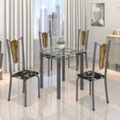 Conjunto de Mesa Tubular 75x75cm Tampo de Vidro com 4 Cadeiras Júlia