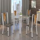 Conjunto de Mesa Tubular 75x75cm Tampo de Vidro com 4 Cadeiras Júlia