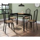 Conjunto De Mesa Tubular Com 4 Cadeiras 121 Malva Tampo De Vidro 107cm SF Preto Fosco Assento Rattan Artefamol