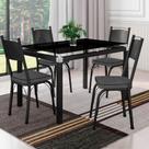 Conjunto De Mesa Tubular Com 4 Cadeiras 151 Malva Tampo De Vidro 107cm SF Preto Fosco Assento Cinza Andorinha Artefamol