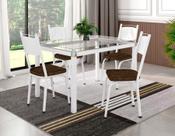 Conjunto de Mesa Tubular Malva Branco Tampo de Vidro Incolor 1,07m Com 4 Cadeiras 151 Assento Imbuia Artefamol