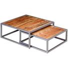 Conjunto de Mesas de Centro vidaXL en Madera Maciza de Acacia con Patas de Acero x2