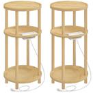 Conjunto de mesas laterais HOOBRO Round Bamboo com estação de carregamento x2