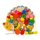 Conjunto de miçangas de frutas Threading Toy Montessori Wooden Hedgehog