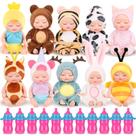 Conjunto de mini bonecas Retrowavy, 10 unidades com roupas e mamadeiras de 10 cm